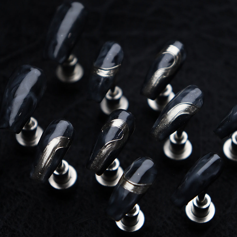 Dark Blue Handmade Coffin Press on Nails A631