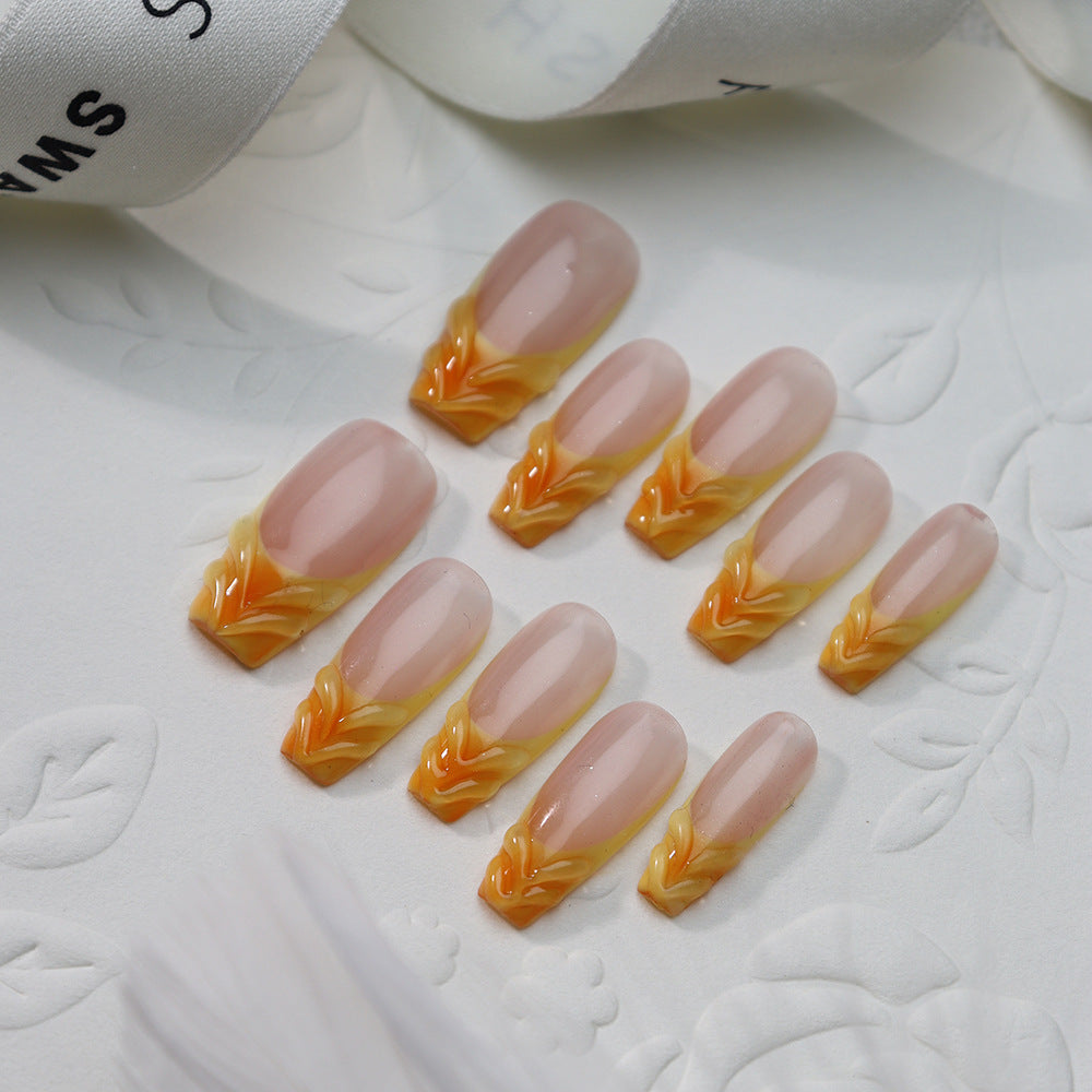 Orange juice Handmade Coffin Press on Nails A802