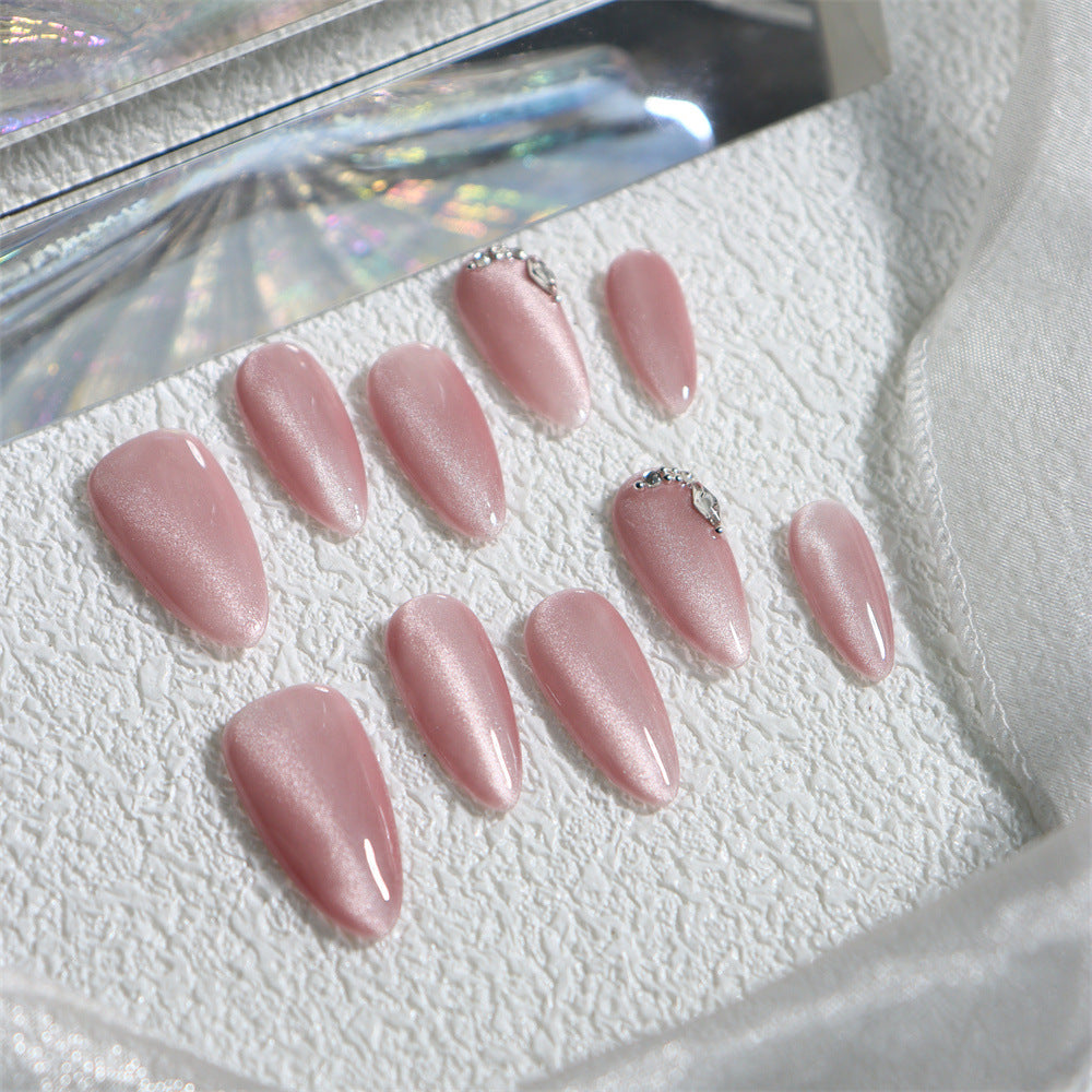 Pink Freshwater Pearls Handmade Almond Nails A271