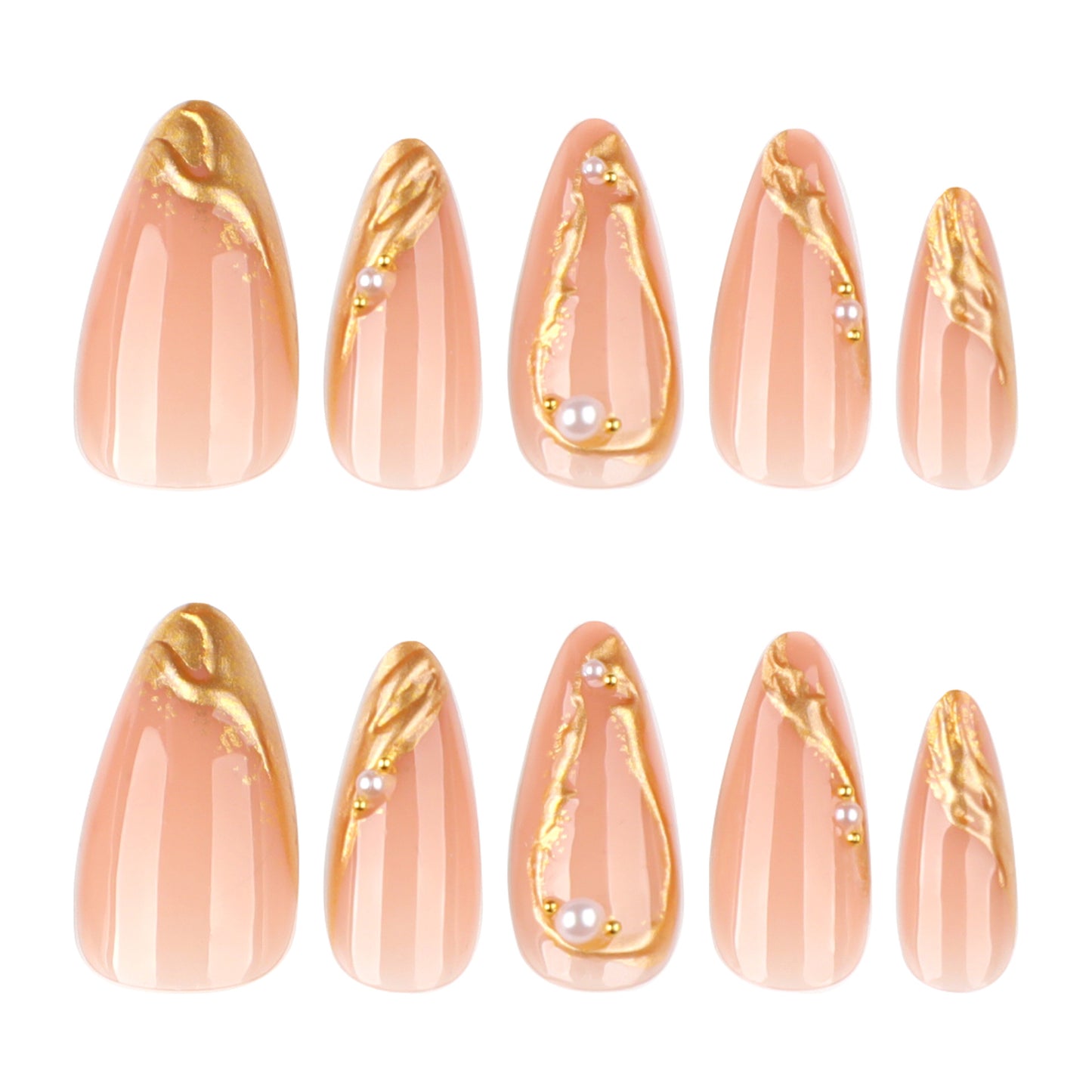 Irregular Hot Stamping Almond 24PCS Free Size Press on Nails JP3873