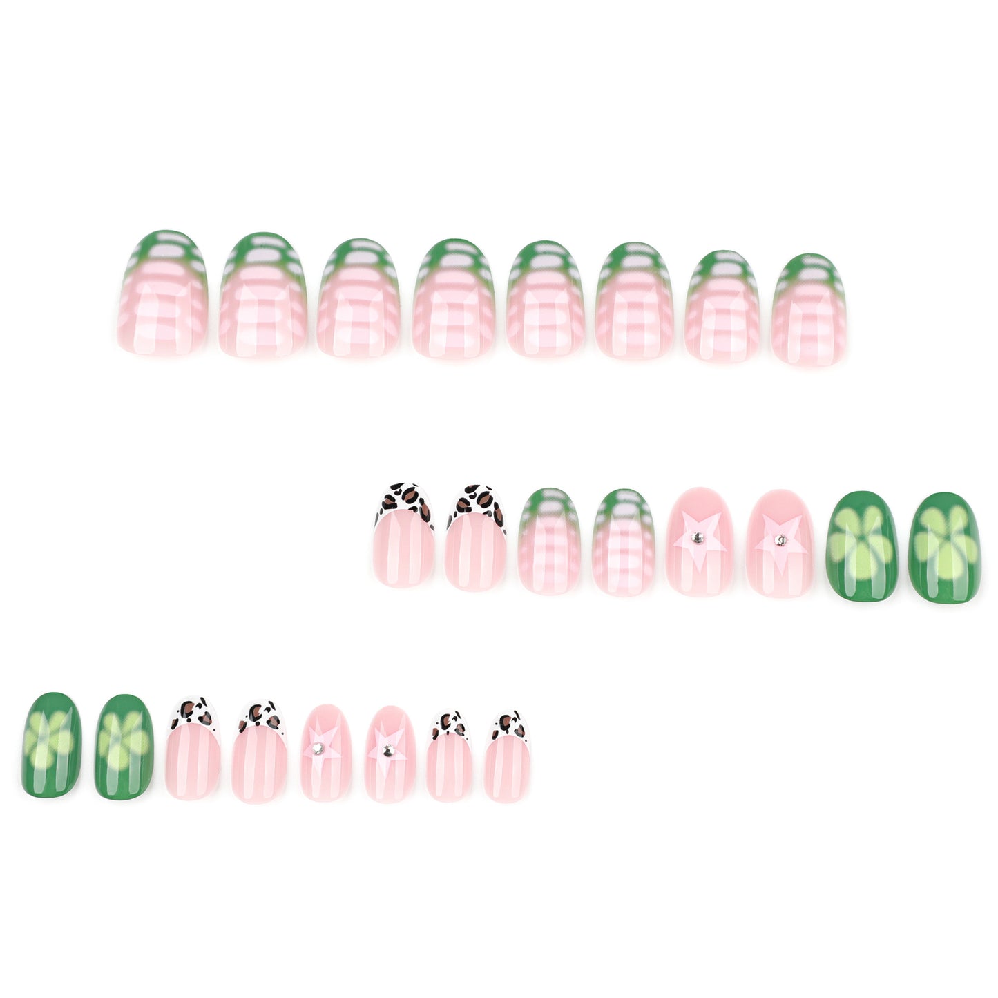 Blooming Flowers Almond 24PCS Free Size Press on Nails JP3837