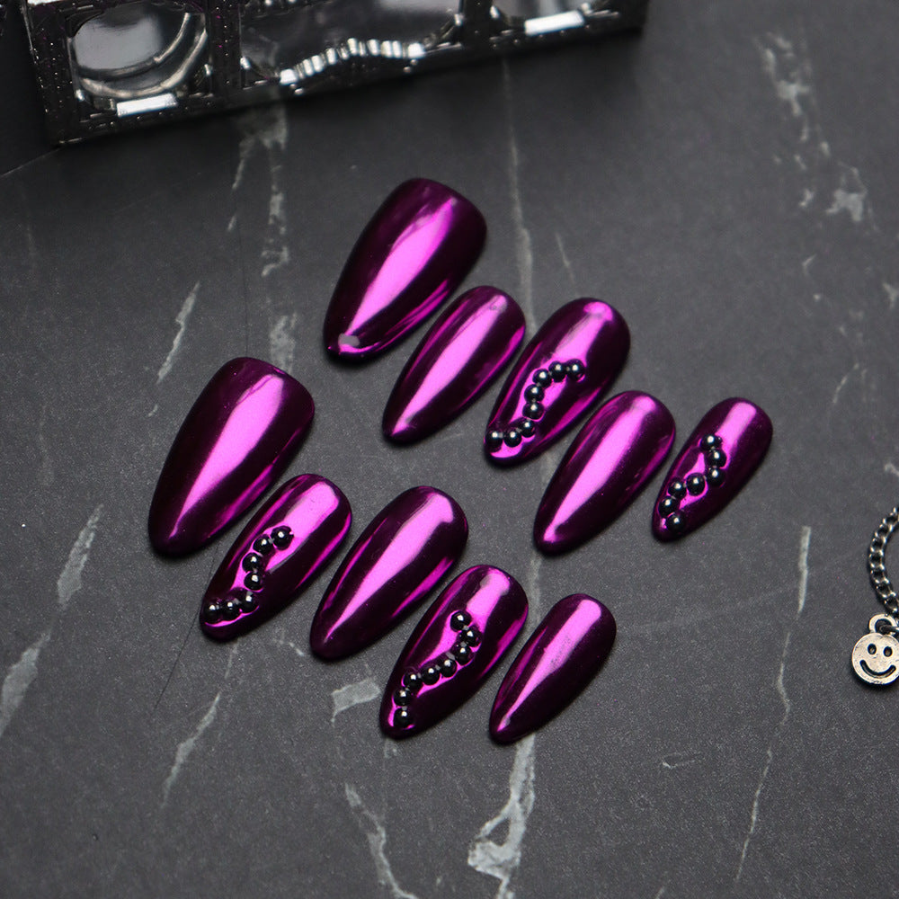 Purple Heavy Metal Handmade Almond  Nails  A633 - NoirNail