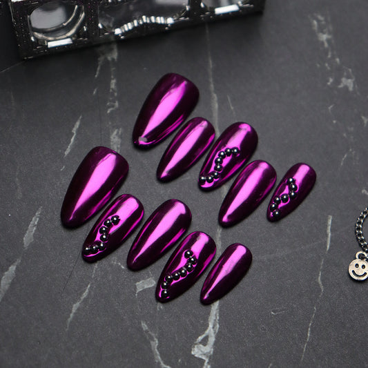 Purple Heavy Metal Handmade Almond  Nails  A633 - NoirNail