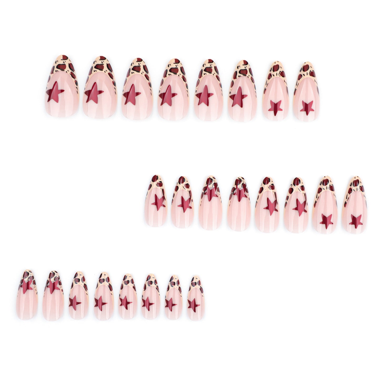 Leopard French Tip Almond 24PCS Free Size Press on Nails JP3574