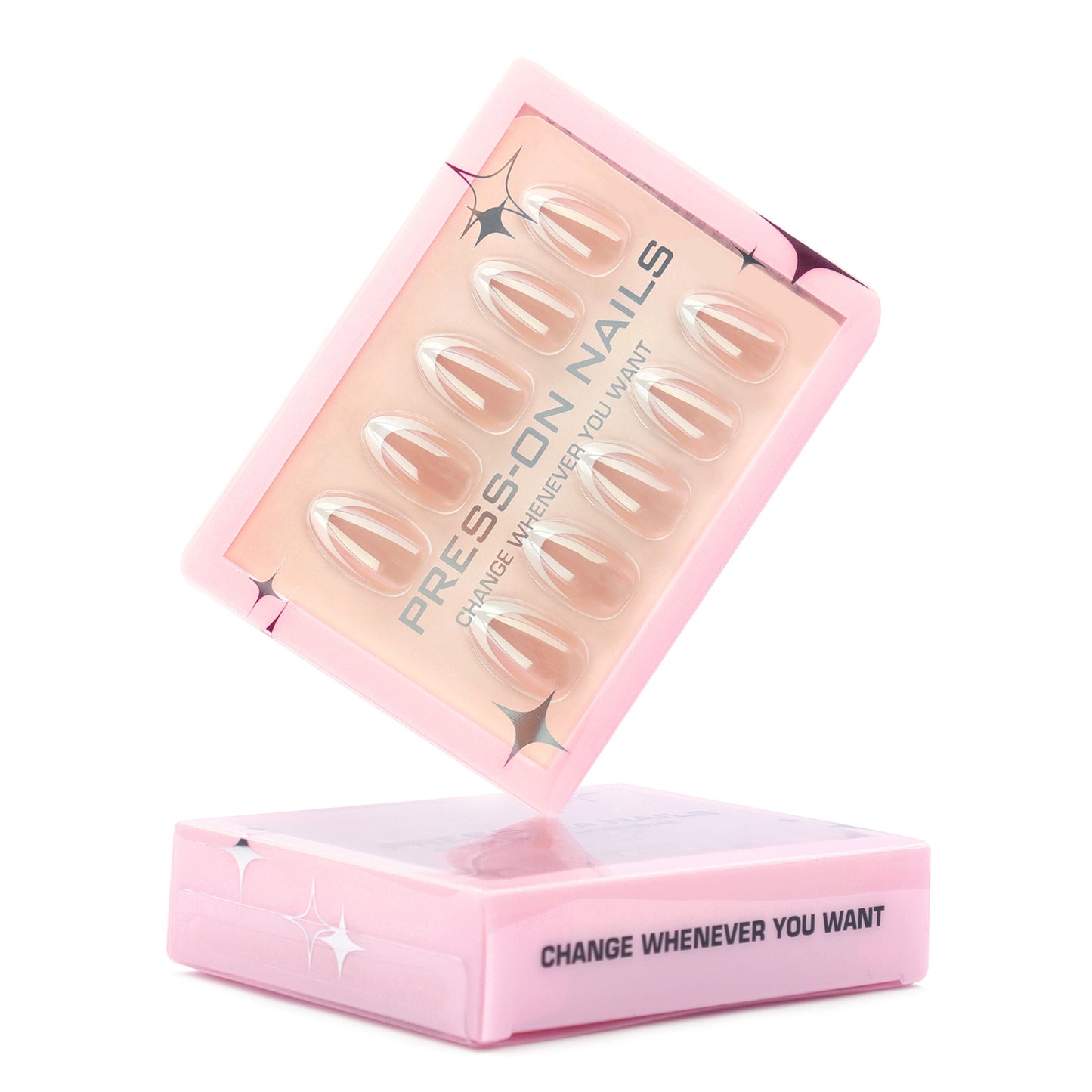 Pearlescent classic French tip Almond 30PCS Free Size Press on Nails GD12