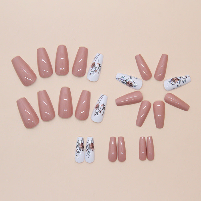 Leaf Flower Coffin 24PCS Free Size Press on Nails W1832