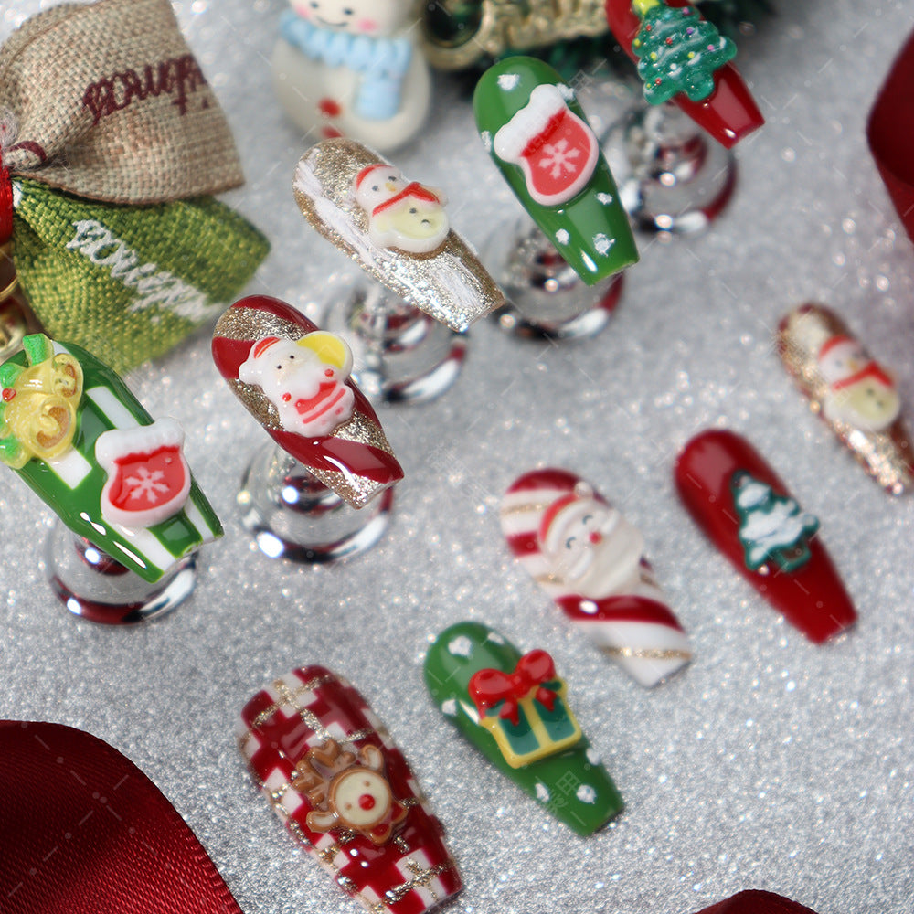 Santa Claus and Elk Handmade Coffin Press On Nails A936