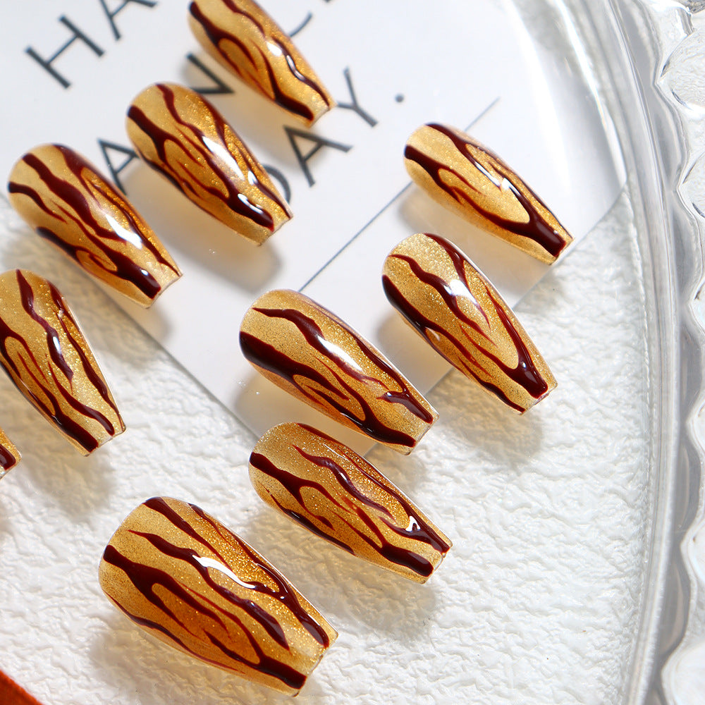 Tiger Stripes Handmade Coffin Press On Nails A650