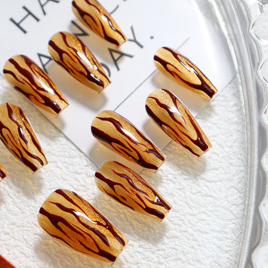 Tiger Stripes Handmade Coffin Press On Nails A650