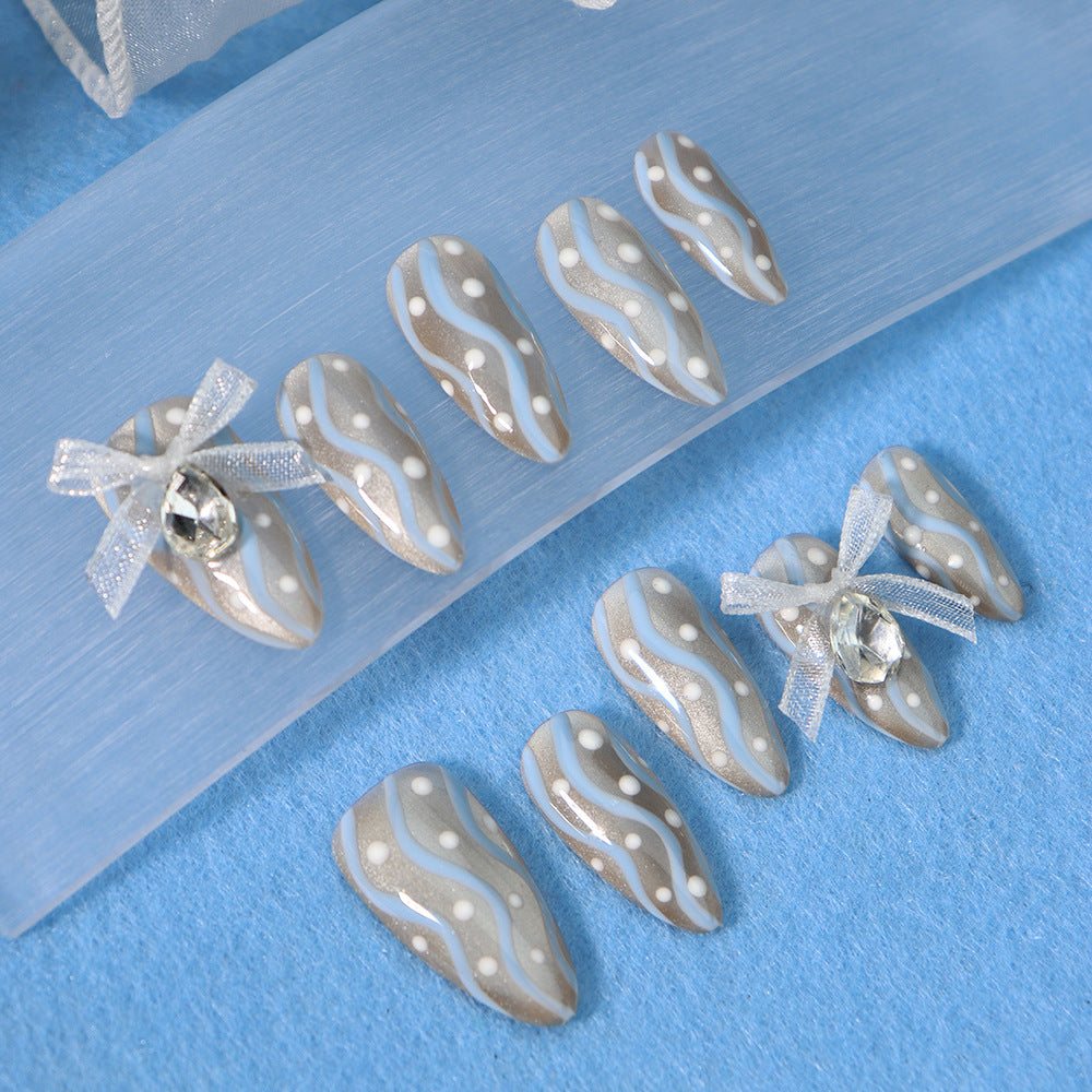 Miss CoCo Polka Dot Skirt Handmade Almond Press on Nails A910