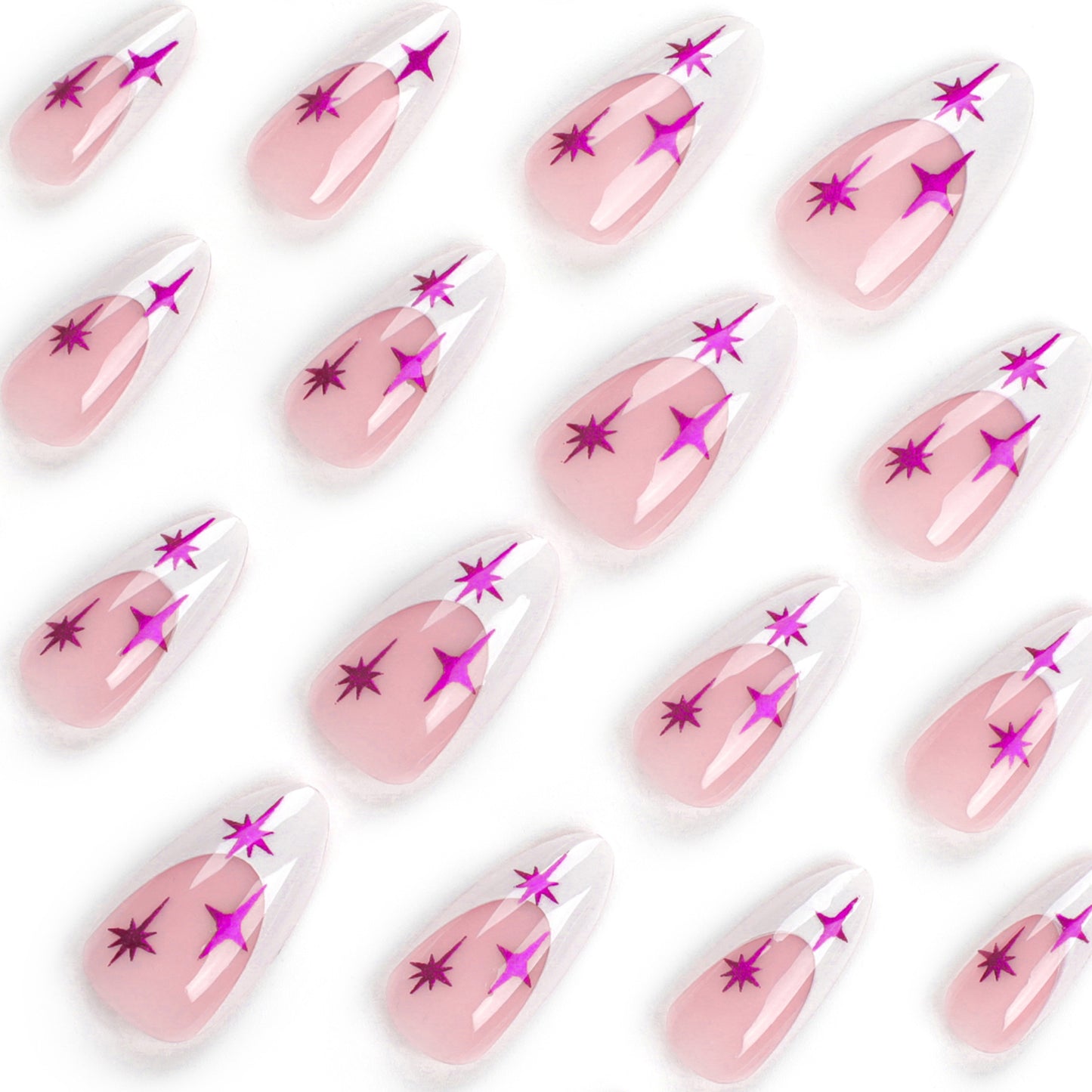 Purple Star French Tip Almond 24PCS Free Size Nails JP2953 - NoirNail
