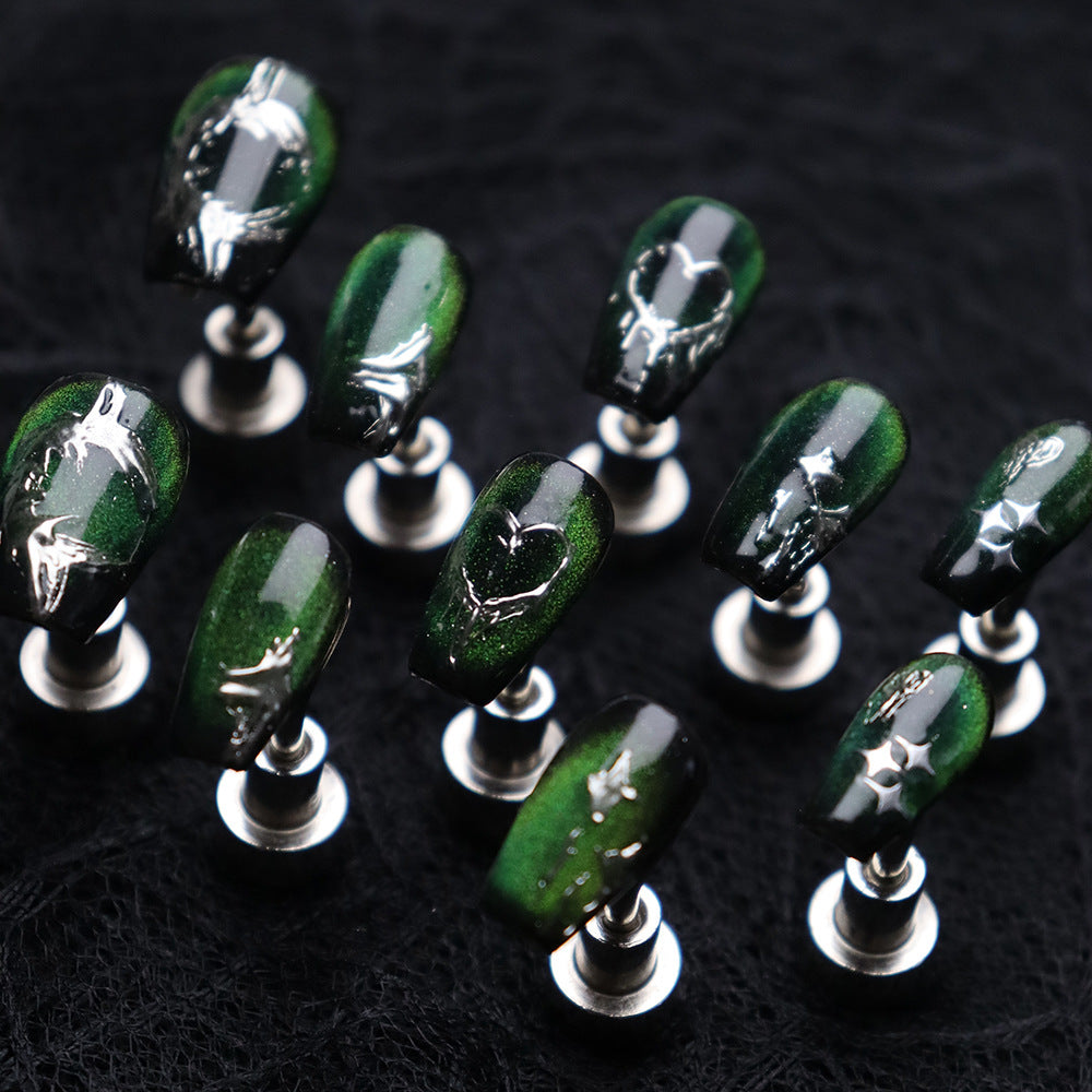 Dark green Chrome Hearts Handmade Coffin Nails A686