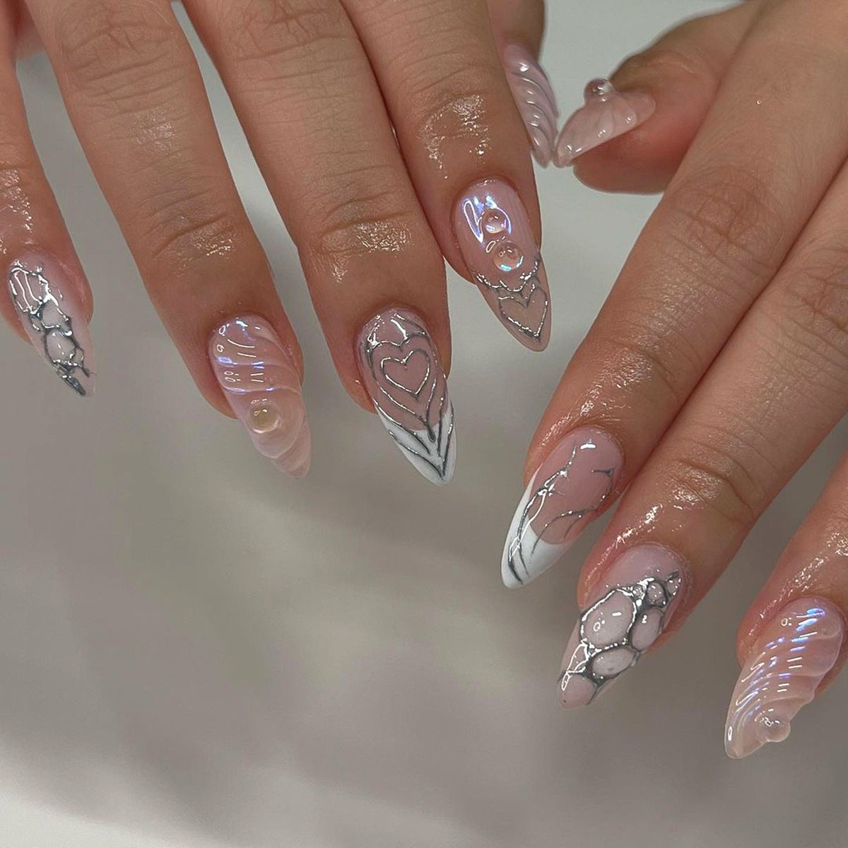3D Water Ripple  Pink Stiletto Series Press on Nails - NoirNail