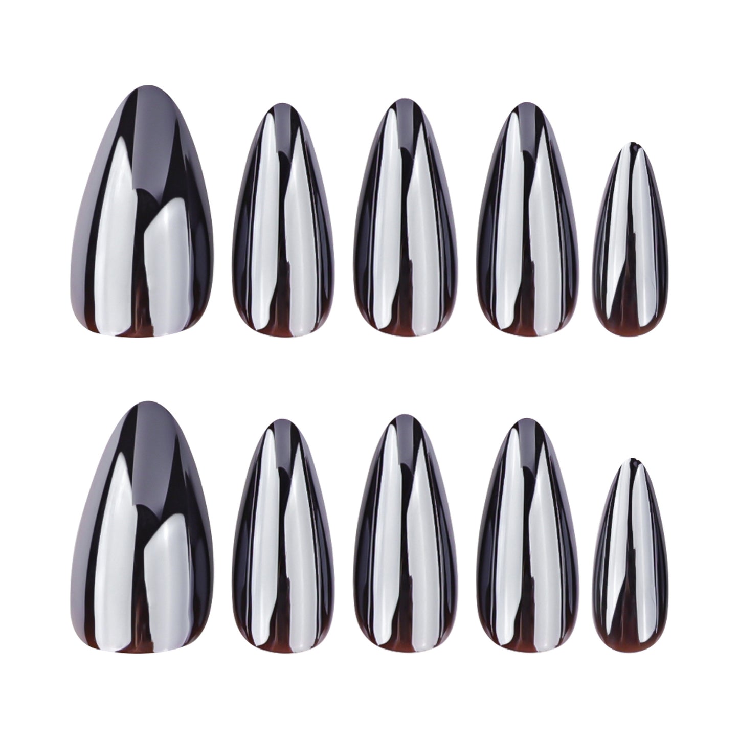 Classic Black Almond 24PCS Free Size Press on Nails JP3572