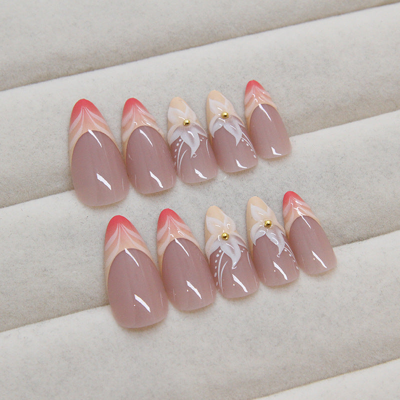 3D Orchid Almond 24PCS Free Size Press on Nails Z903