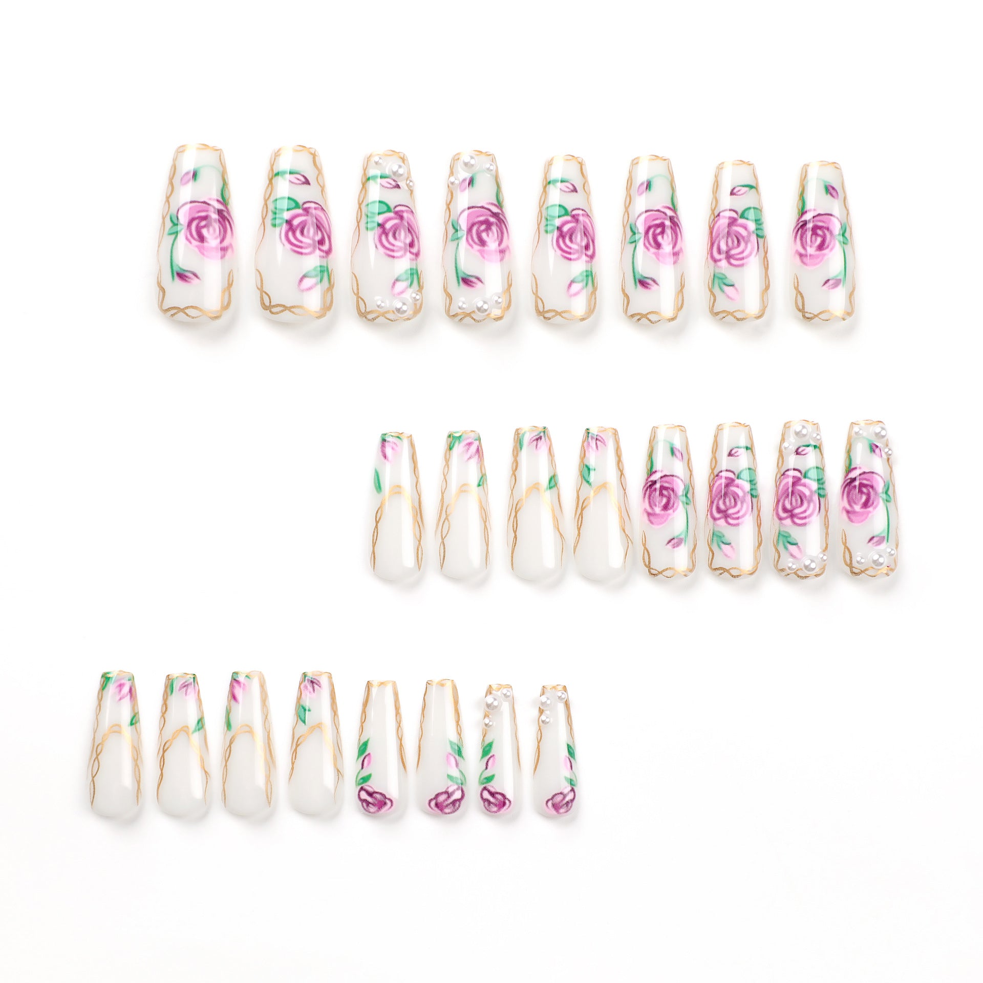 Rose Manor  French Tip Handmade Coffin Nails JP2823 - NoirNail