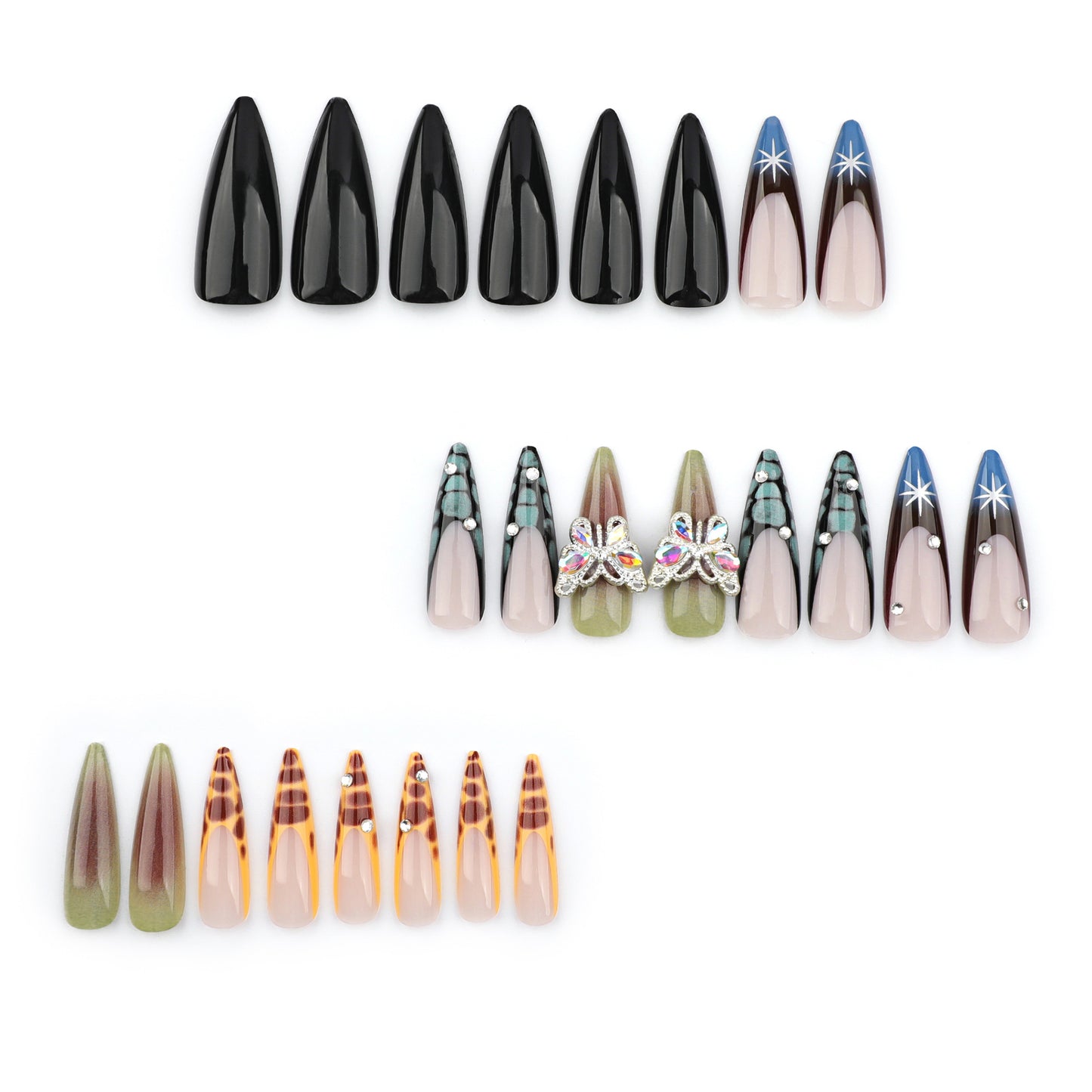 Maillard Rhinestone Butterfly Stiletto 24PCS Free Size Press on Nails JP3480