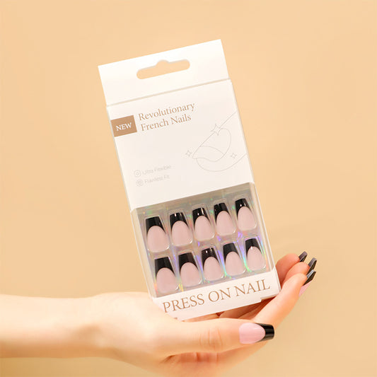 Classic French Tip Coffin 30PCS Free Size Press on Nails ZG014