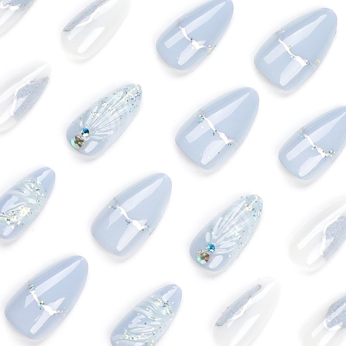 French 3D Water Ripple Gradient Water Drop Shell Series  Stiletto Press on Nails - NoirNail