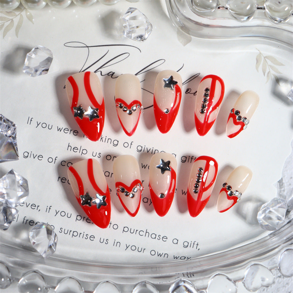 Valentine's Day Y2K Handmade Almond Press On Nails A556