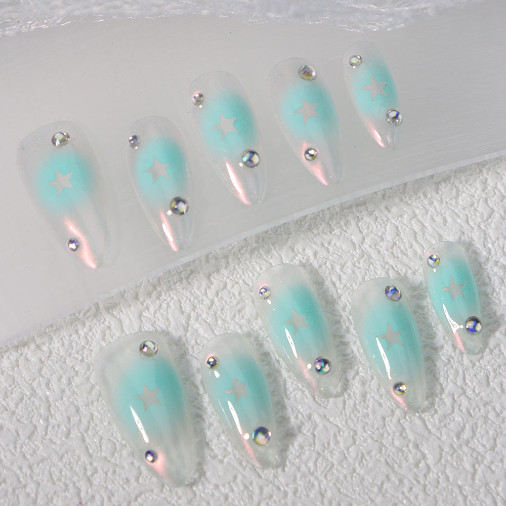 Star Mint Mambo Handmade Almond Nails A911