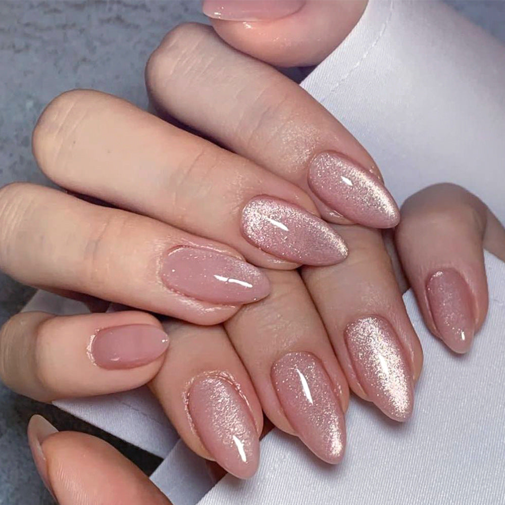 Nude Pink Cat Eye Almond Press On Nails - NoirNail