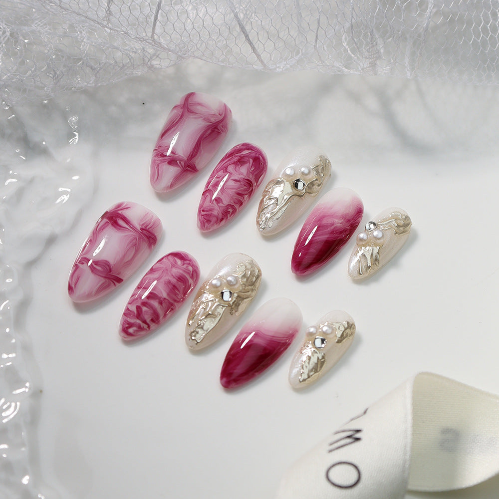 Rose Quicksand Metallic Handmade Almond Press On Nails A767