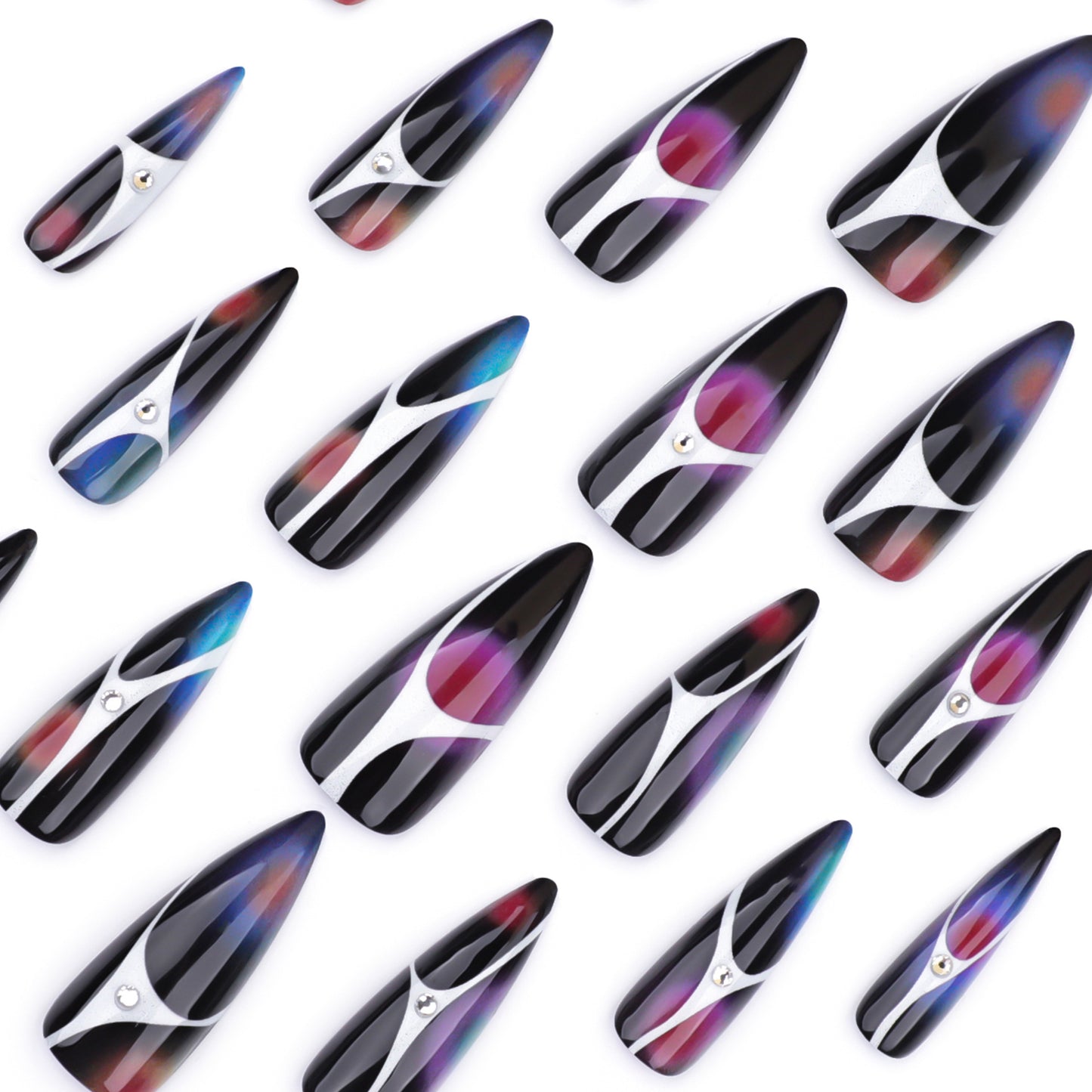 Dark y2k Stiletto 24PCS Free Size Press on Nails JP3517