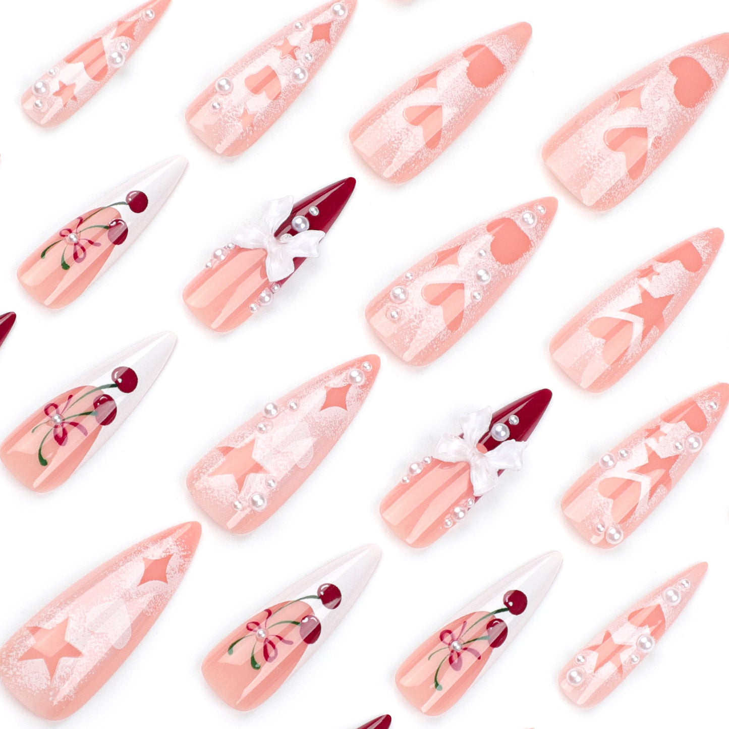 Cherry Lady Stiletto 24PCS Free Size Nails JP3392 - NoirNail