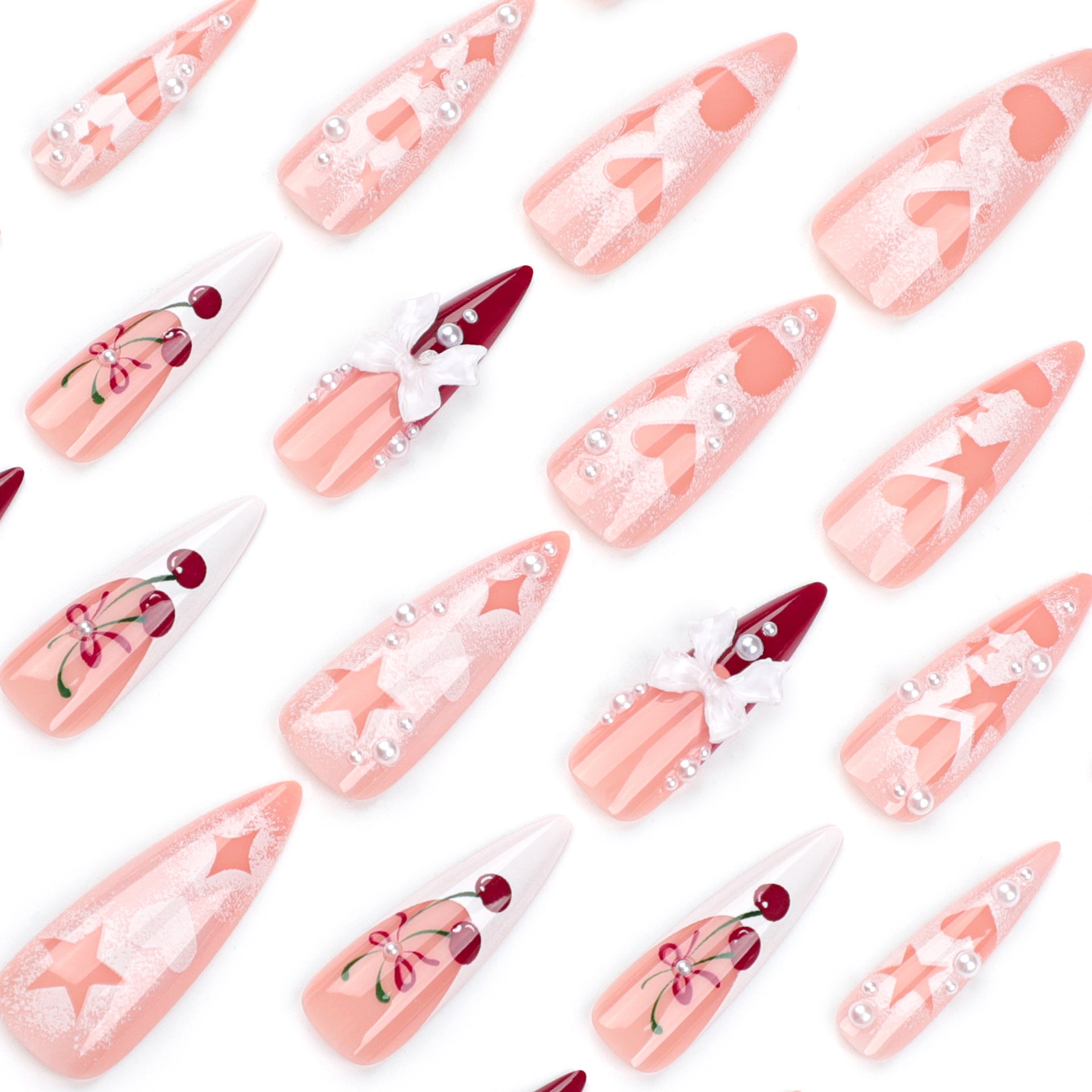 Cherry Lady Stiletto 24PCS Free Size Nails JP3392 - NoirNail