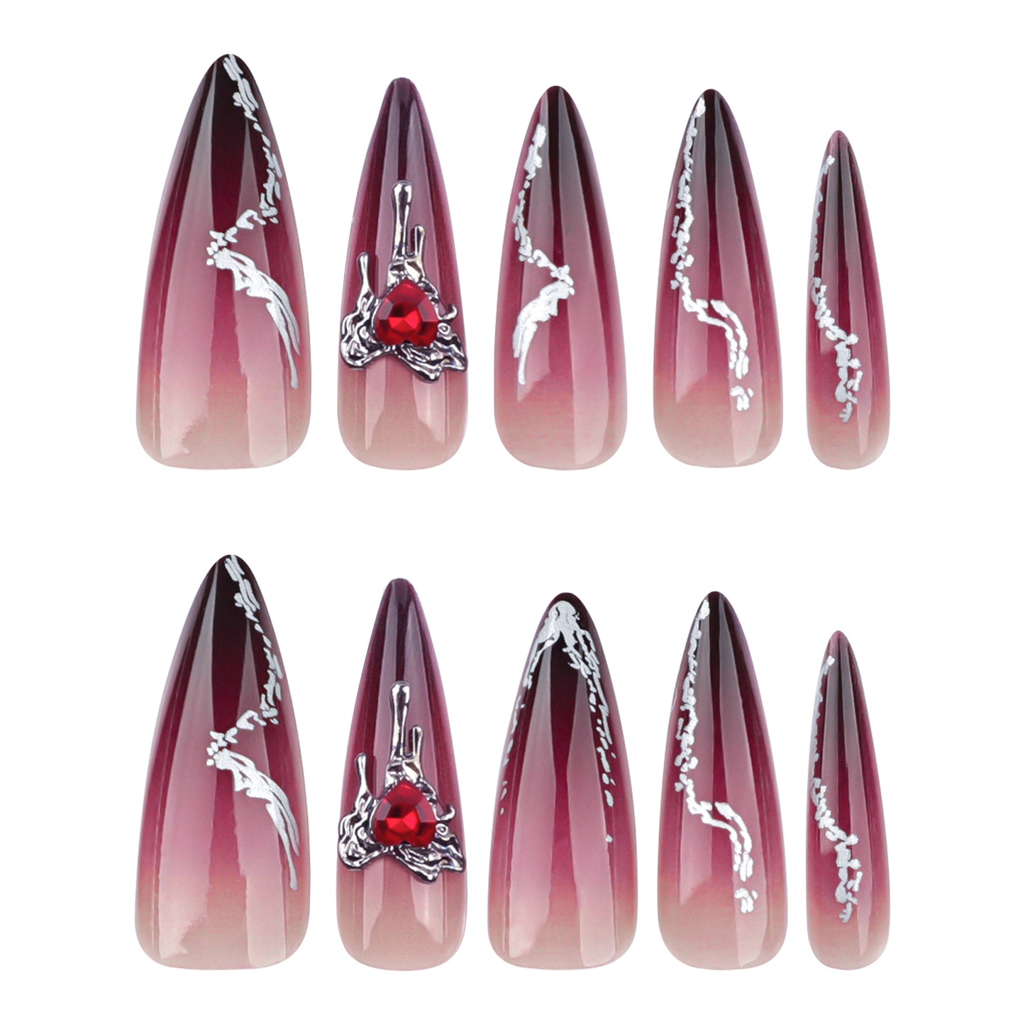 Dark Night Rose Stiletto 24PCS Free Size Press on Nails JP3475