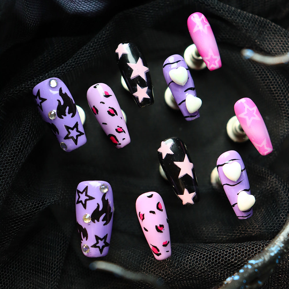Combustion Graffiti Art Y2K Handmade Coffin  Nails A775 - NoirNail