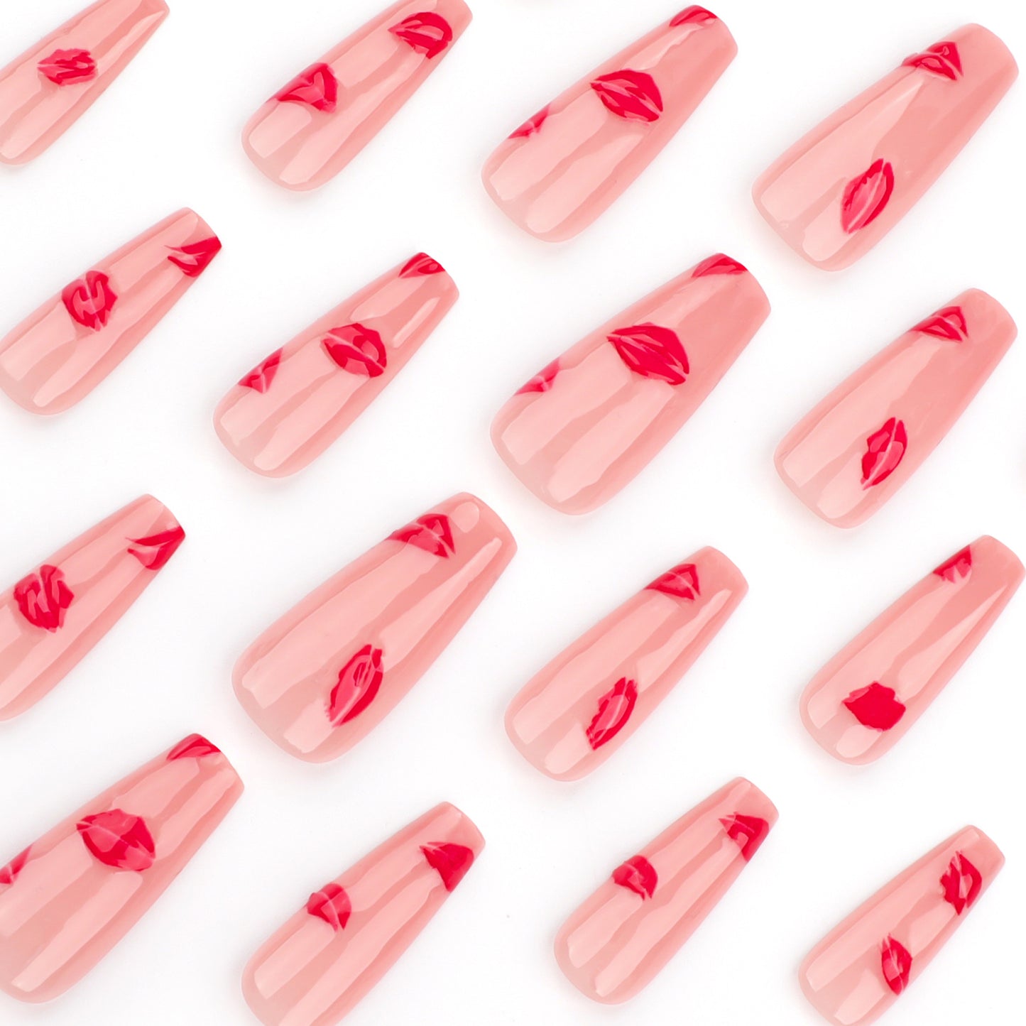Hot Red Lip Print Coffin 24PCS Free Size Press on Nails JP3627