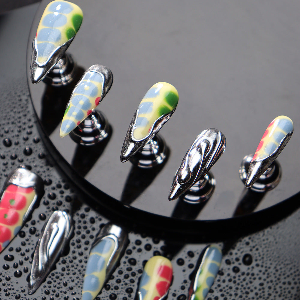 Punk Crocodile Pattern Handmade Stiletto Press On Nails A858