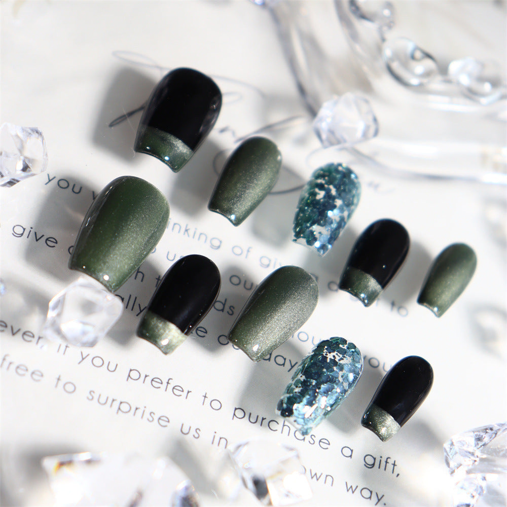 Simplicity  French Tip Y2K  Handmade Coffin  Nails  A508 - NoirNail