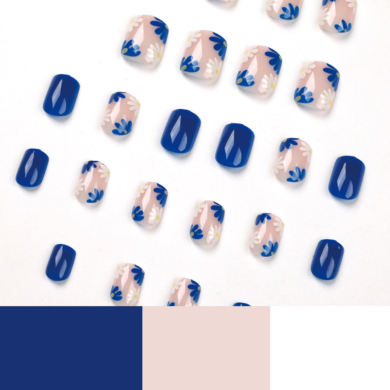 Blue and White Flowers Square Press On Nails - NoirNail