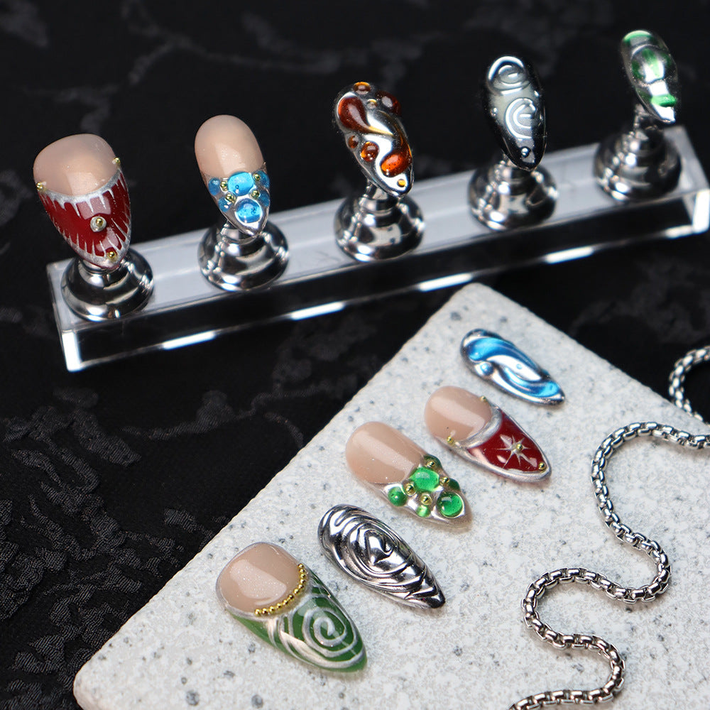 Color Metal Punk French Tip Handmade Almond  Nails A750 - NoirNail