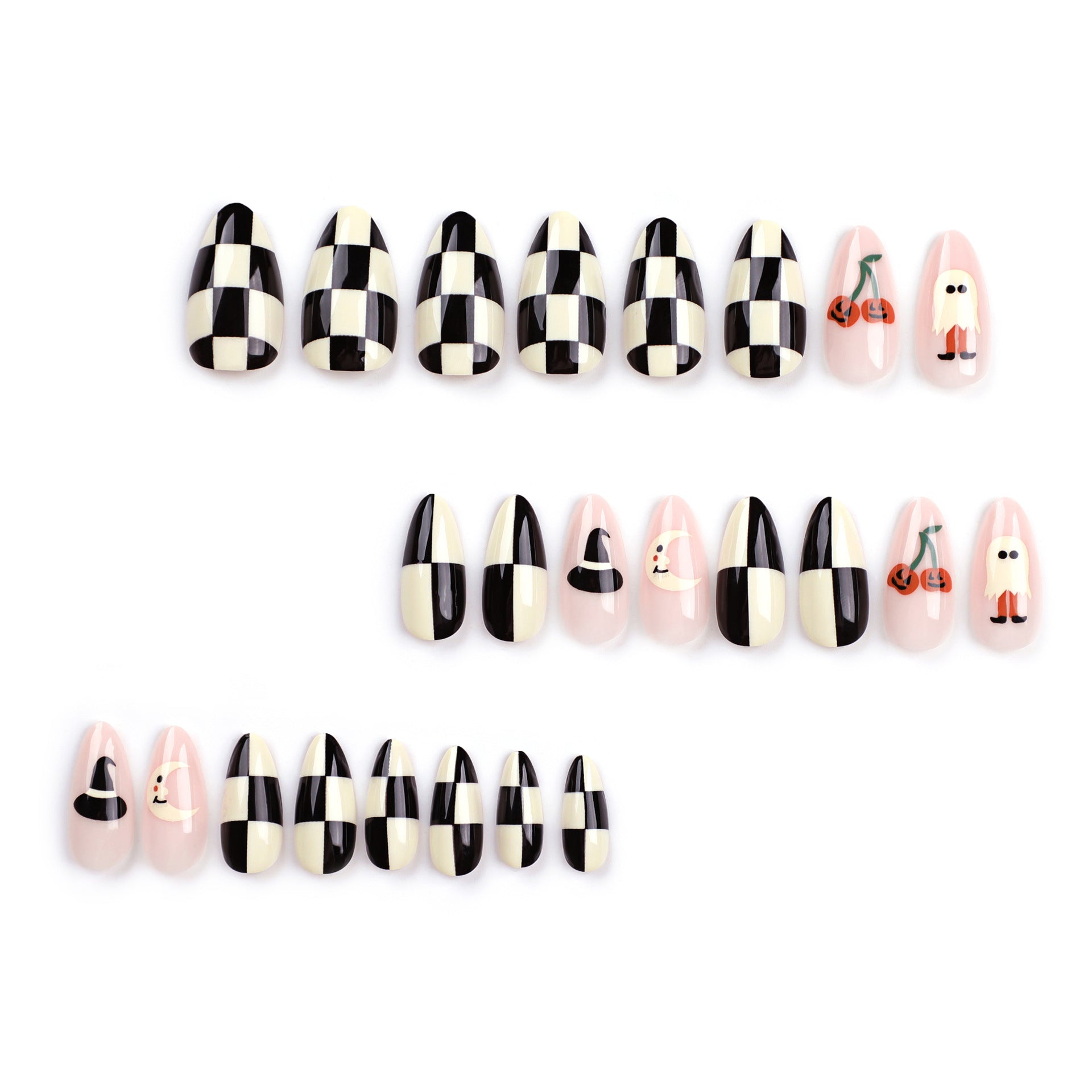 Pumpkin Checkerboard Almond  24PCS Free Size Nails JP3124 - NoirNail
