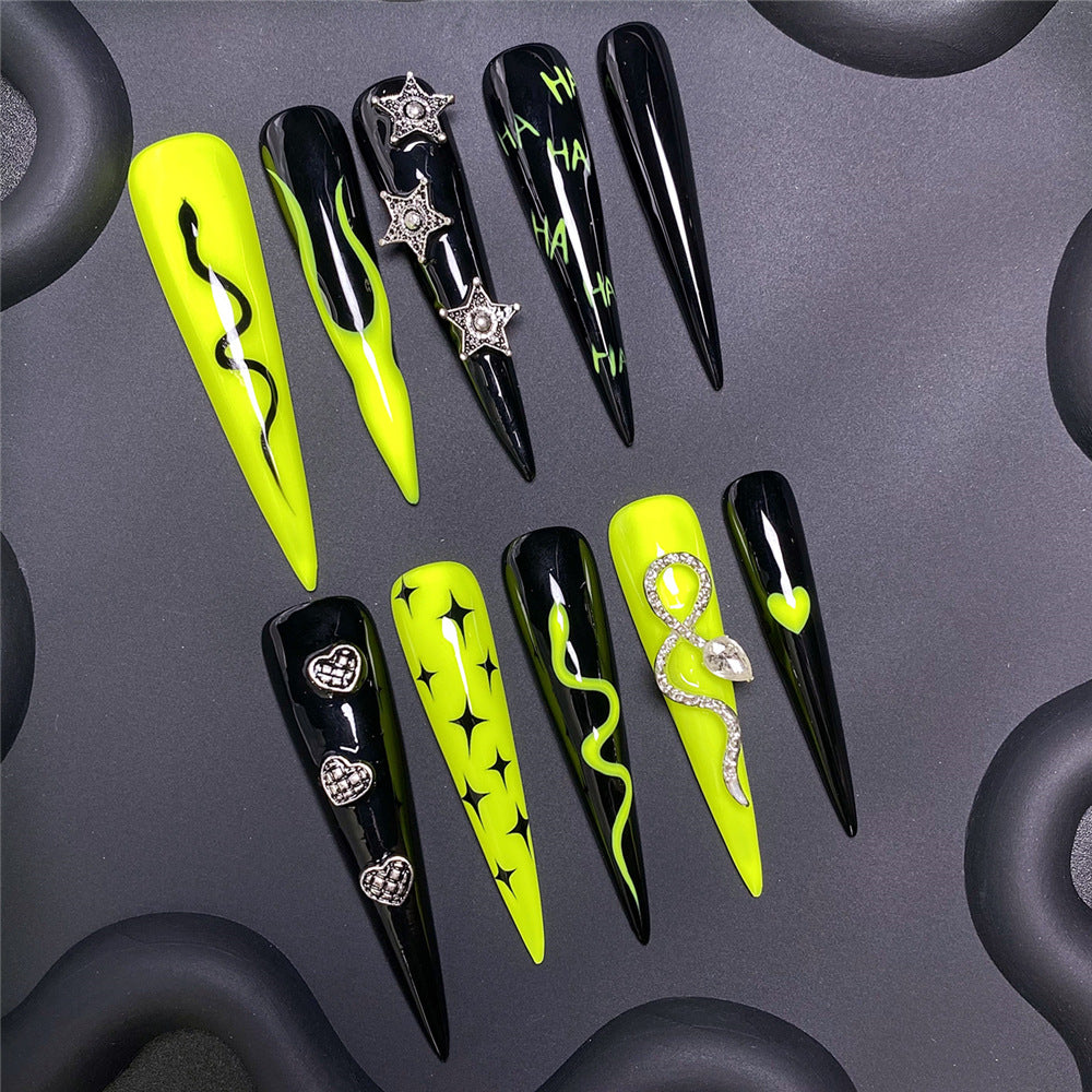 Cool Flame Pentagram Handmade Stiletto Press On Nails A36027