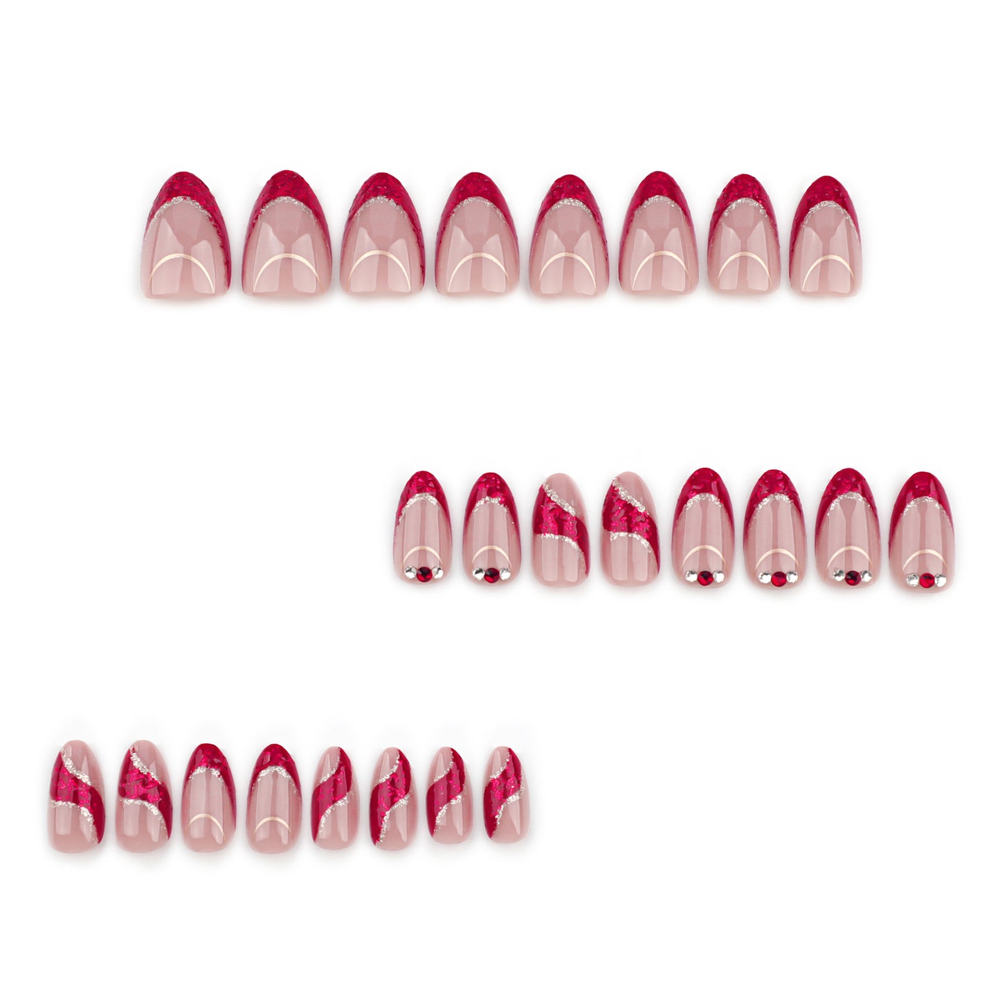 Red French Tip Almond 24PCS Free Size Press on Nails JP3552