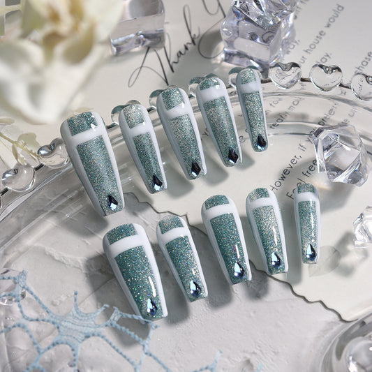 Crystal Slippers  French Handmade Coffin Nails  A694 - NoirNail