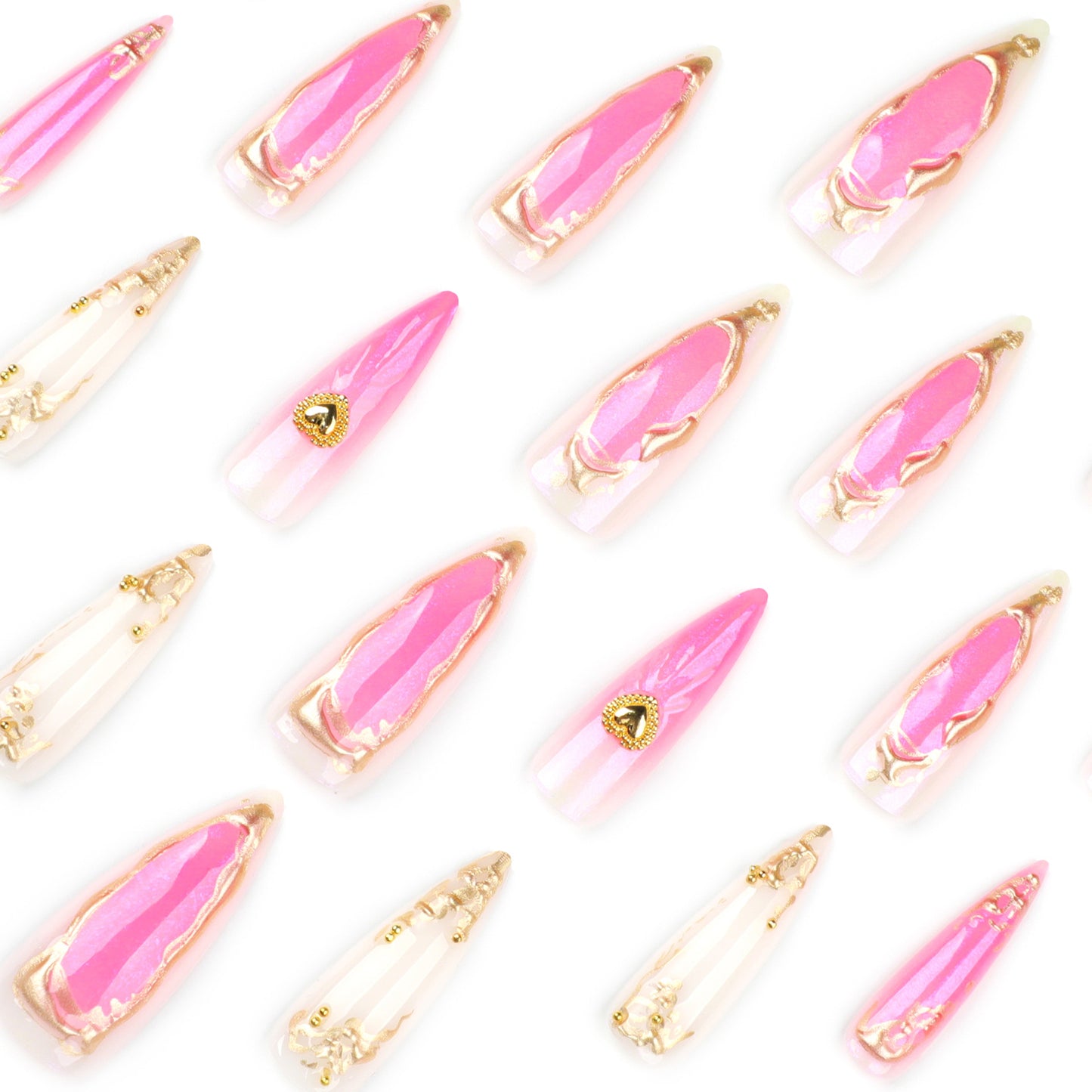 Y2K Pink Metallic Gradient Stiletto 24PCS Free Size Press on Nails JP3851