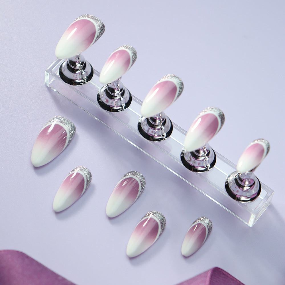 Strawberry Milkshake French Tip Handmade Almond  Nails A902 - NoirNail