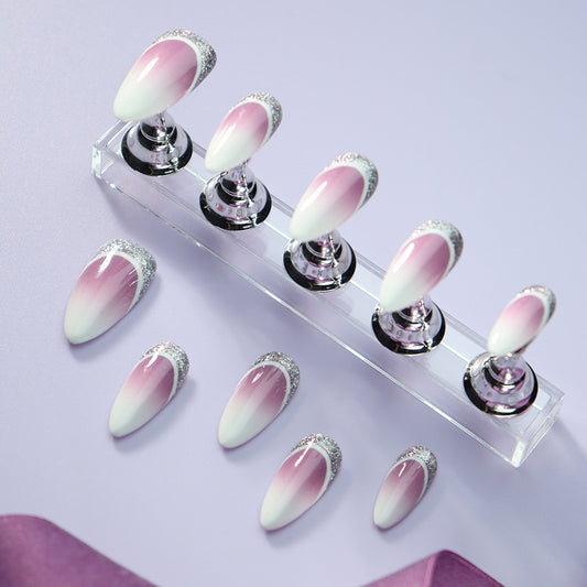 Strawberry Milkshake French Tip Handmade Almond  Nails A902 - NoirNail