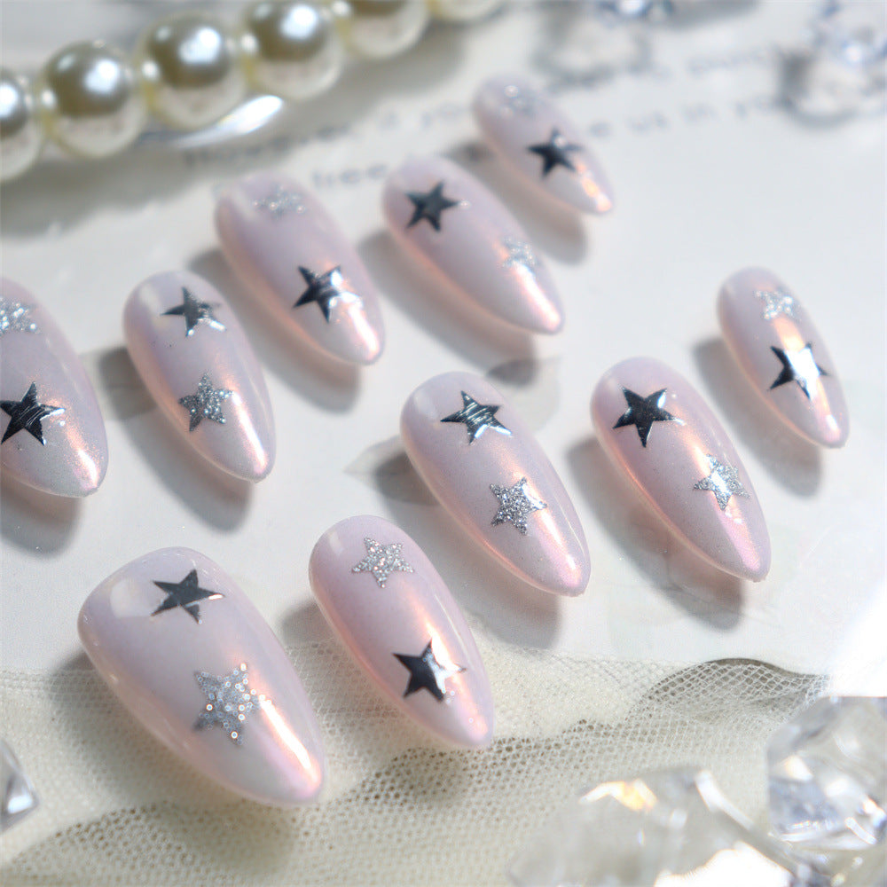 Pink Starburst Y2K Handmade Almond  Nails A717 - NoirNail