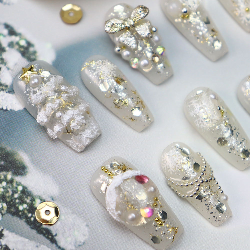 Silver Christmas tree Handmade Coffin Press On Nails A857