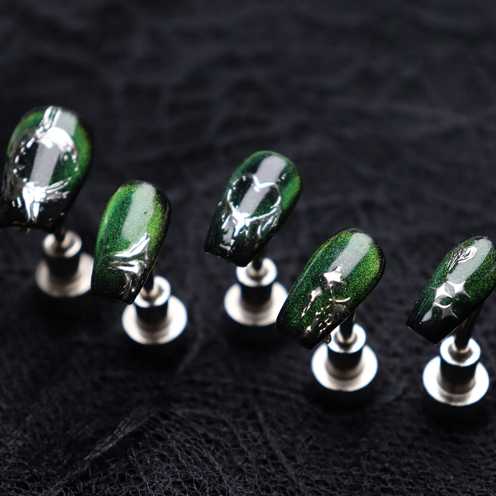 Dark green Chrome Hearts Handmade Coffin Nails A686