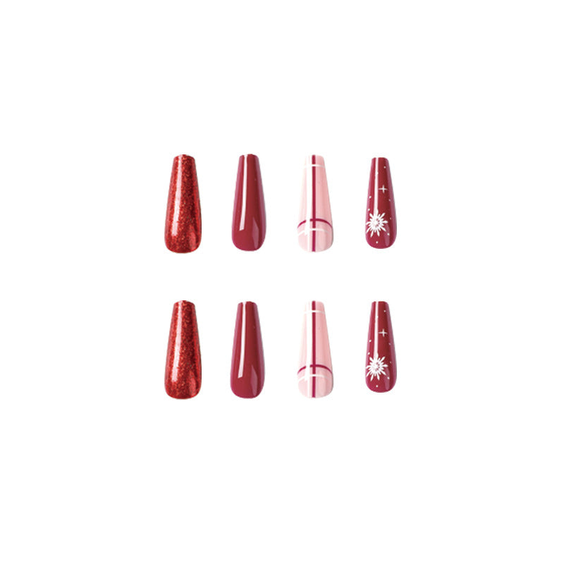 Christmas Snowflakes Coffin 24PCS Free Size Press on Nails JP1904