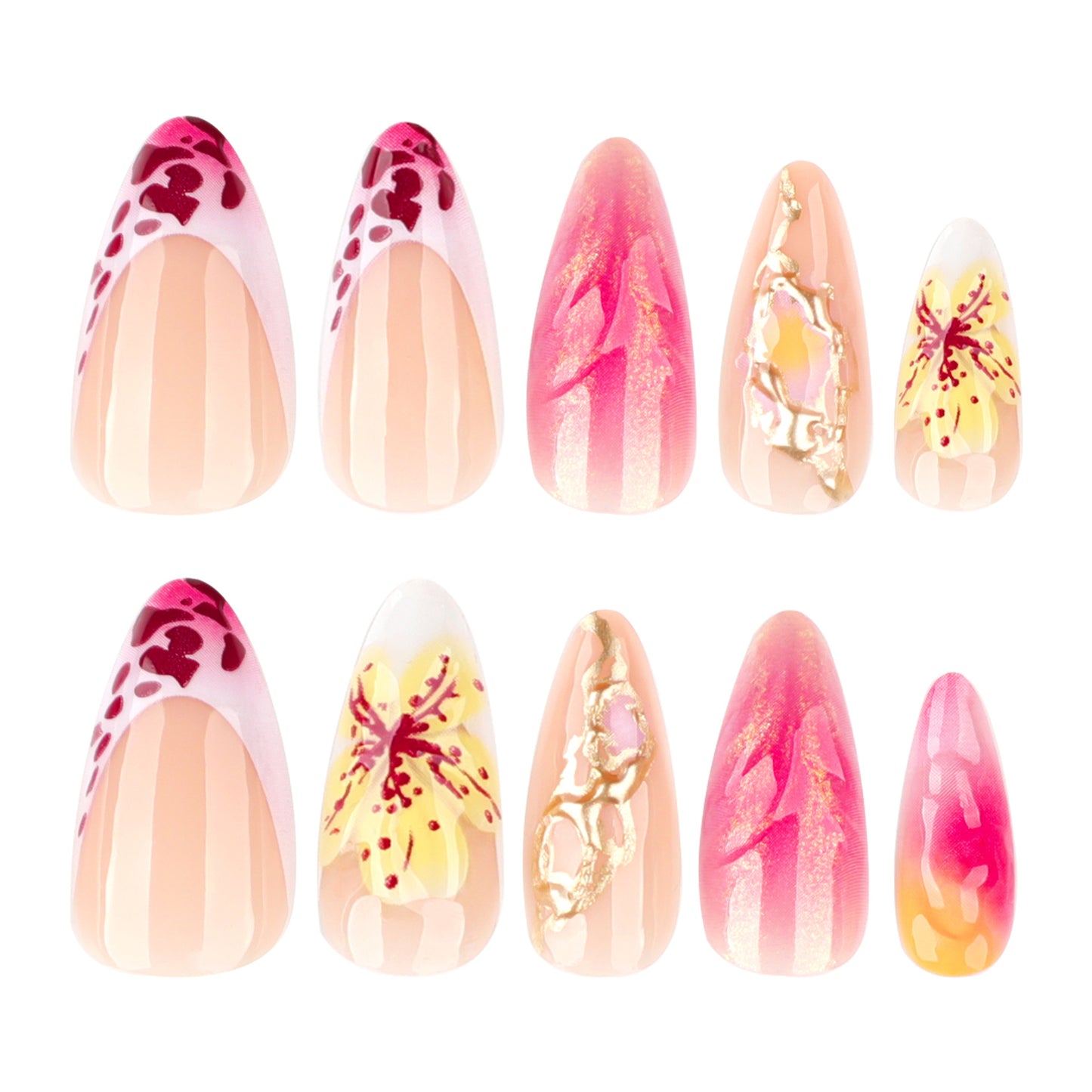 French Leopard Print Gradient Stiletto 24PCS Free Size Press on Nails JP3852