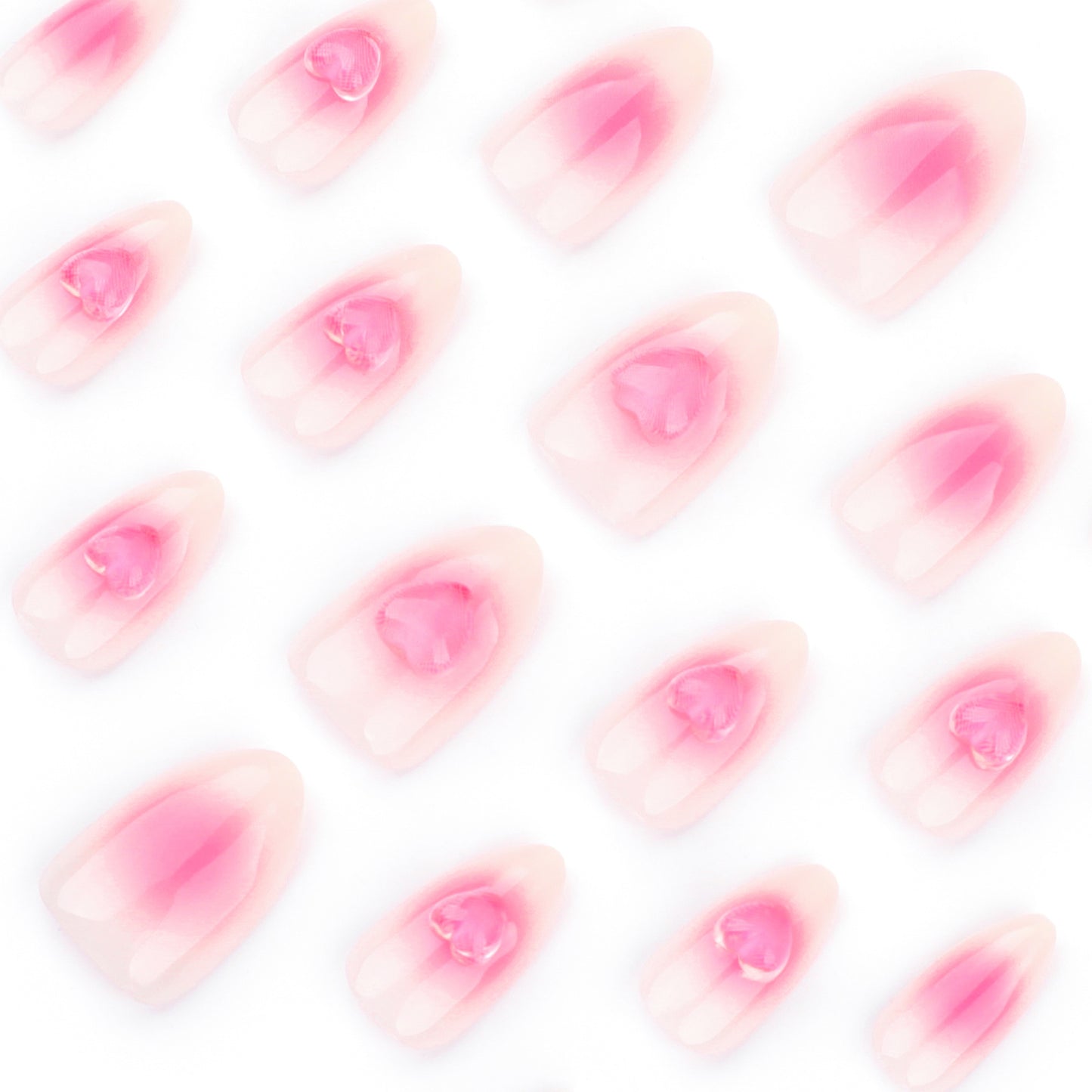 3D Peach Pink Heart  Almond 24PCS Free Size Press on Nails JP3577